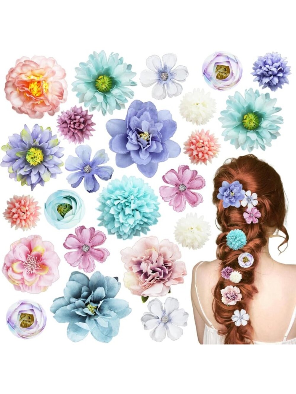 23 PCS Floral Hair Clips Set - Pink & Purple Flower Barrettes for Women & Girls